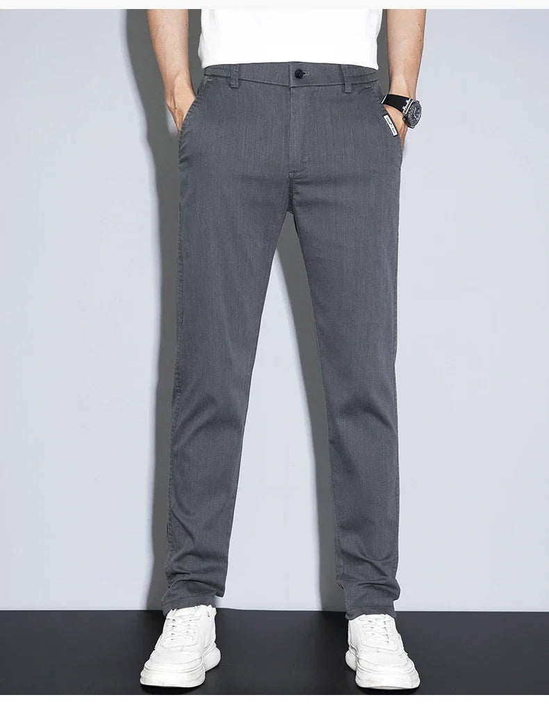 2025 New Men's Casual Pants Spring Summer Thin Business Straight Cotton Stretch Classic Work Trousers Korean Brand Clothing