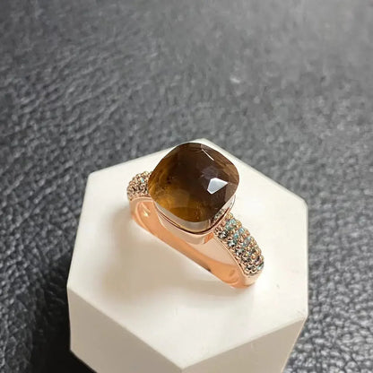 10.6mm Topaz Ring For Women Inlay Light Blue Zircon Candy Water Drop Crystal Ring Rose Gold Plated Jewelry Gift