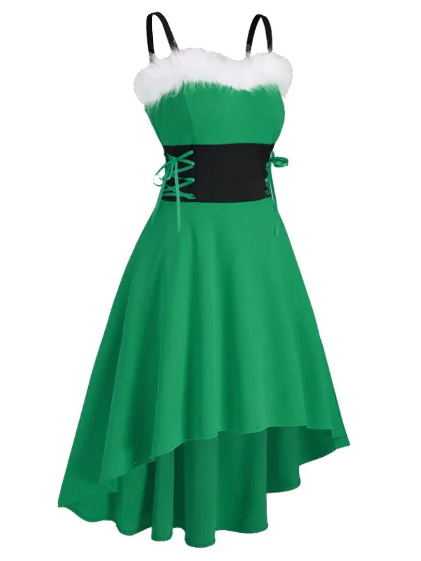 Women's Dress Christmas Floral Print Cold Shoulder Flounce Trim Elegant Dresses For New Year Sexy Merry Christmas Gift
