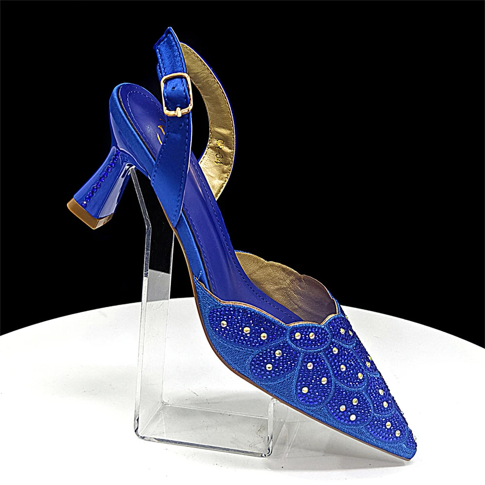 2026 New Shiny Italian Fashion Pointed Toe Women Heel Fashion Rhinestone Decoration Peach Color Shoes And Bag Set