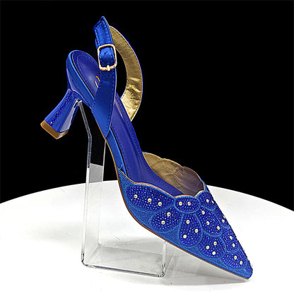 2026 New Shiny Italian Fashion Pointed Toe Women Heel Fashion Rhinestone Decoration Peach Color Shoes And Bag Set