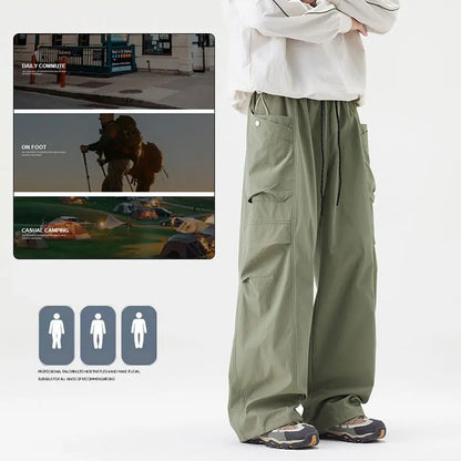 Male Hiking Pants Outdoor Waterproof Windproof Camping Cycling Trousers Autumn Spring Elastic Waist Climbing Travel Casual Pants
