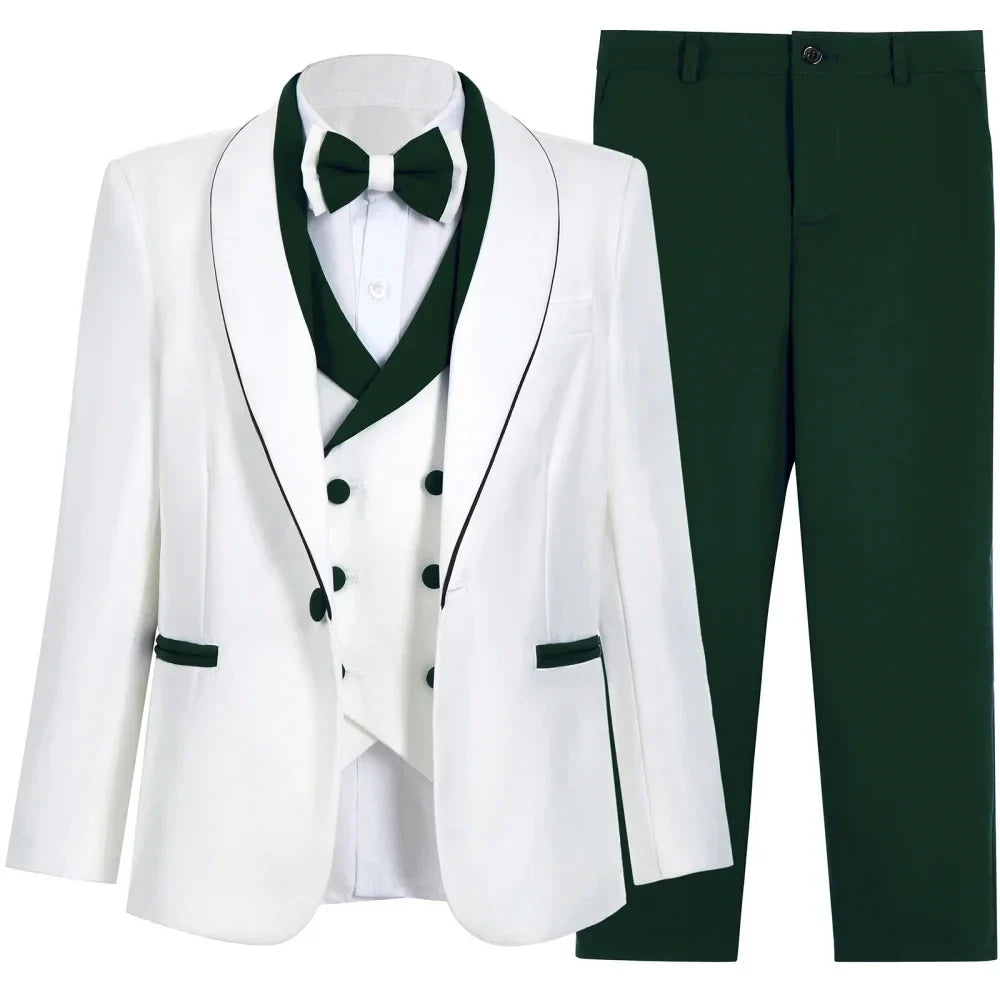 Fast Delivery Green Kids Suits 4 Pieces Banqurt Party Wear Long Sleeved Boys Slim Fit Suit Set Wedding Guest Clothes Plus Size