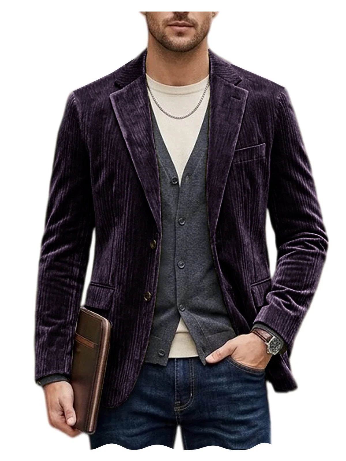 Men's Corduroy Blazer Jacket Casual Double-Sided Snow Cotton Slim Fit Notched Lapel Sport Coat for Business Daily Wear