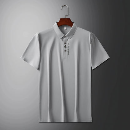 High quality silk breathable short sleeve POLO shirt men's lapel top 2024 summer new light luxury brand printed casual T-shirt