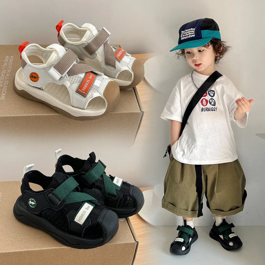 2026 Summer Kids Sandals for Boys Anti-slippery Sole Toddler Beach Shoes Hook&loop Baby Boys First Walkers Barefoot Casual Wear