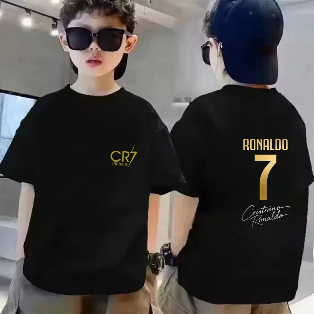 Children Short-sleeved T-shirt+Shorts Football Player Player No. 7 Print Boys Girls Toddler 3-12Yrs Sports Set Summer Clothing