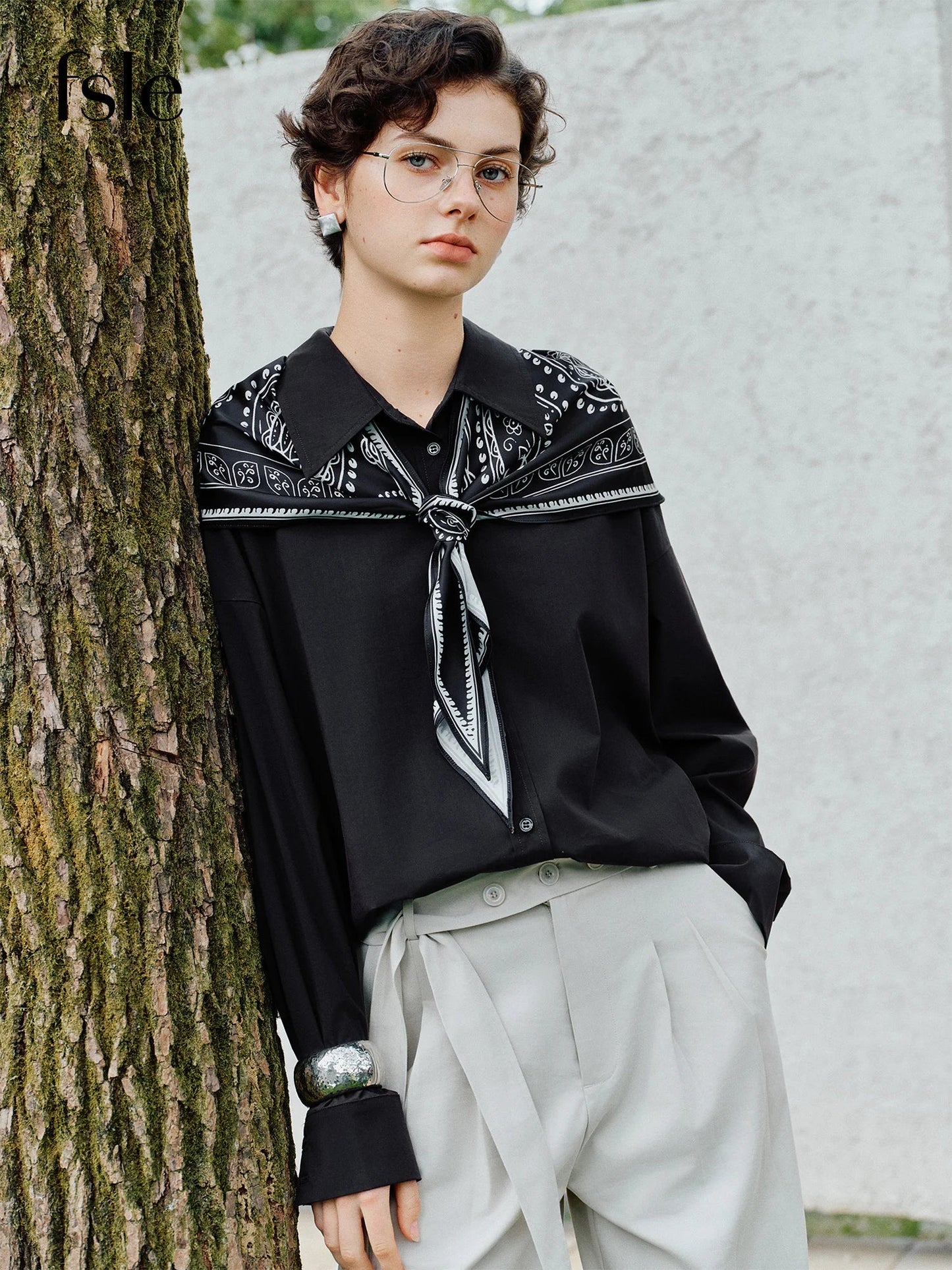 Vintage Print Long Sleeve Blouse for Women with Silk Scarf Collar Turned-Up Collar Commute Casual 2026 New Arrival Shirts