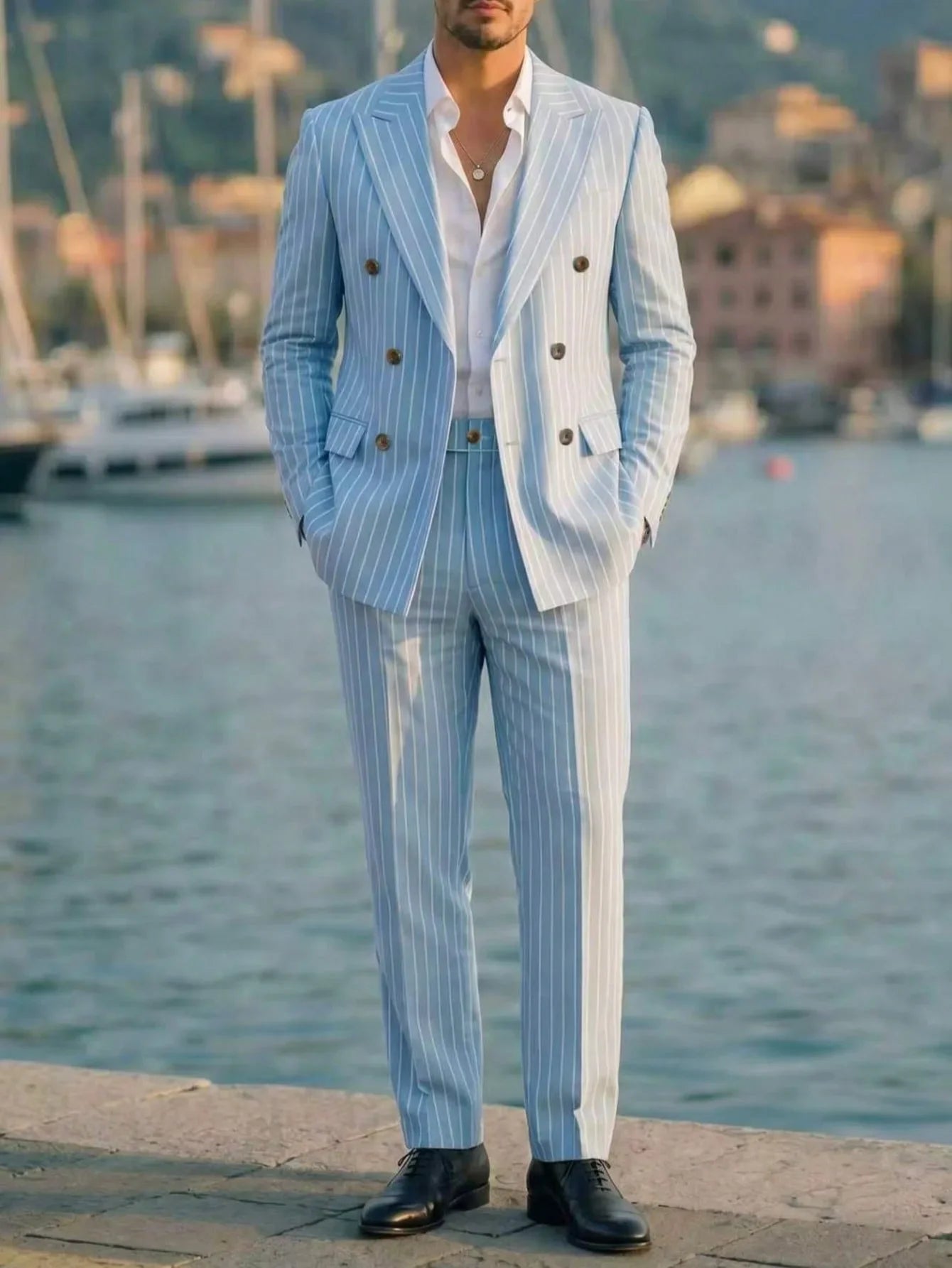 Men's Suit Sets Men's Striped Suits Dress Pants for Business Dinners and Weddings