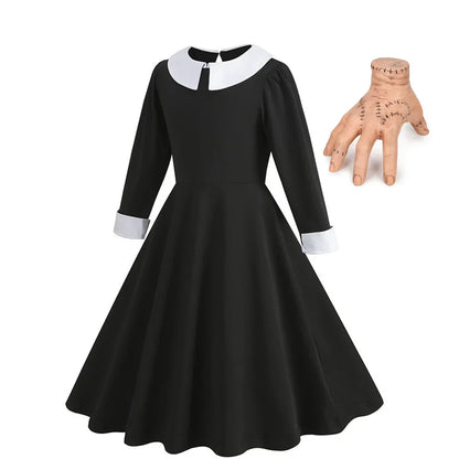 Vinagte Gothic Black Dress Girls Role Playing Costume Toddler Halloween Cosplay Apparel