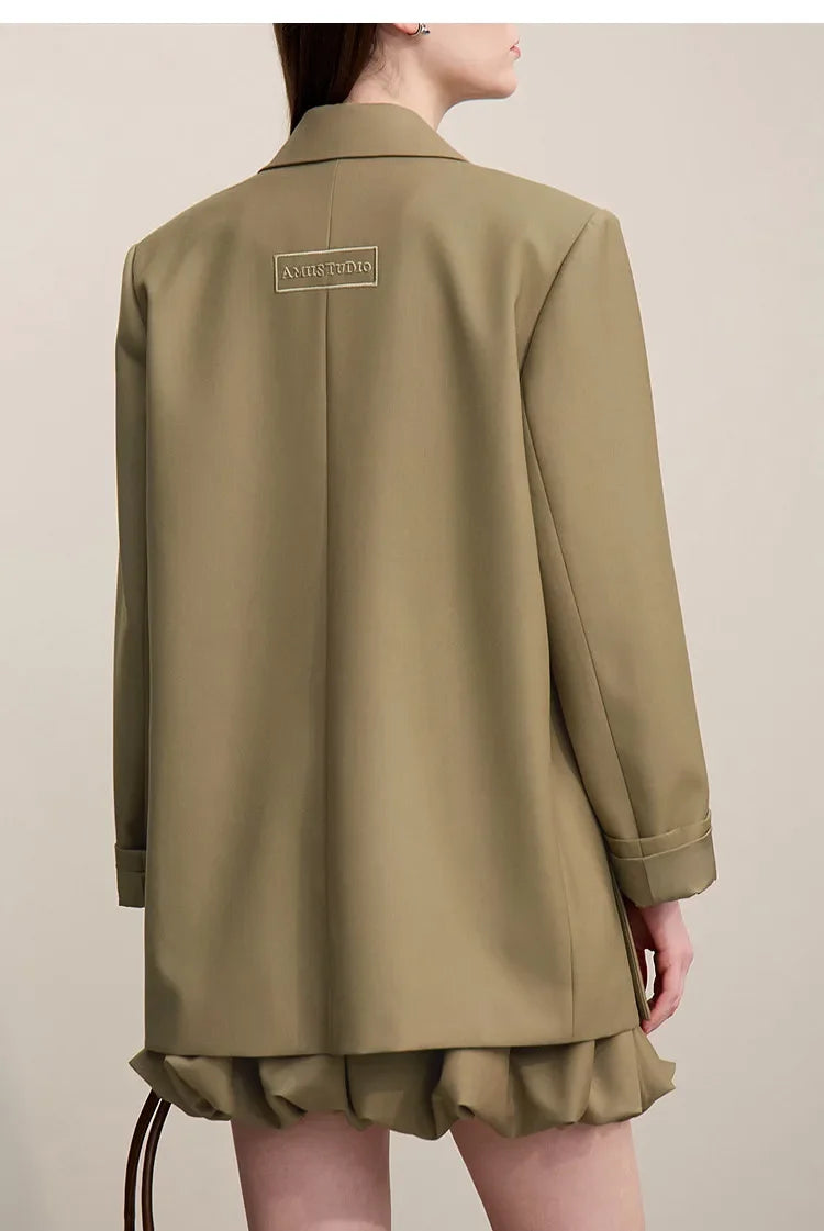 Blazer Women 2026 Autumn New Notched Lapel Padded Shoulder Blazer Embroidery Loose Mid-Length Casual Jacket Women 12641056