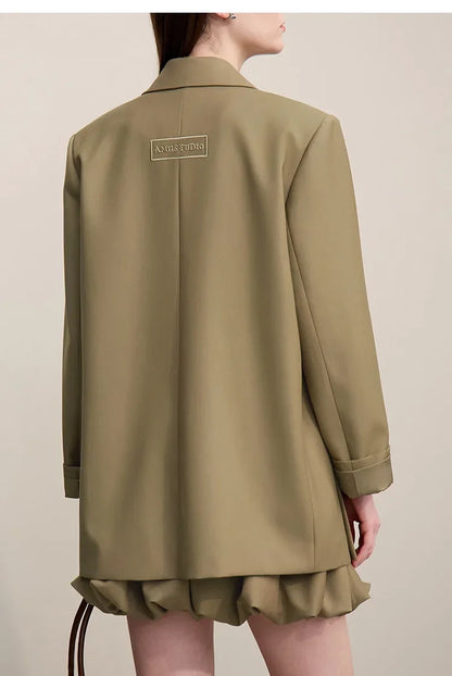 Blazer Women 2026 Autumn New Notched Lapel Padded Shoulder Blazer Embroidery Loose Mid-Length Casual Jacket Women 12641056