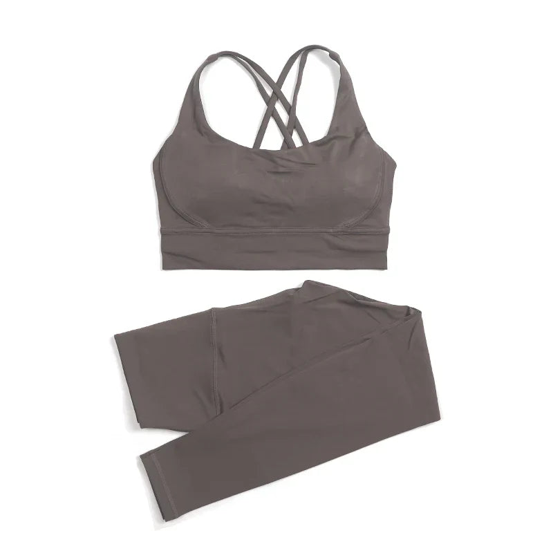 SOISOU Nylon Yoga Set Women's Tracksuit Gym Fitness Set Woman 2 Pieces Leggings Sports Bra Breathable Sportwear Woman Clothes