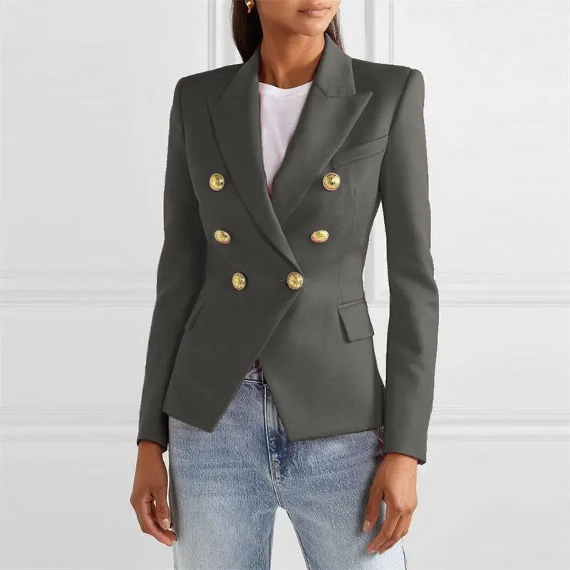 Spring Fashion New Women's Elegant Suit Jacket Double Breasted Lapel Long Sleeved Slim Fit Versatile Office Coats Blazer Women