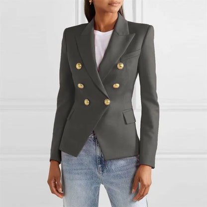 Spring Fashion New Women's Elegant Suit Jacket Double Breasted Lapel Long Sleeved Slim Fit Versatile Office Coats Blazer Women