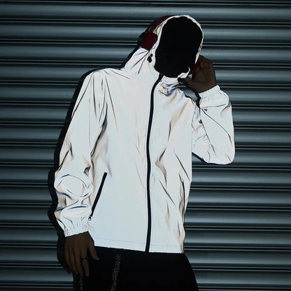 Night Reflective Clothes Spring New Men's Hooded Jacket Outdoor Run Casual Windproof Coat Couples Hip-hop Streetwear S-5XL