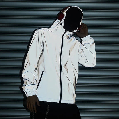 Night Reflective Clothes Spring New Men's Hooded Jacket Outdoor Run Casual Windproof Coat Couples Hip-hop Streetwear S-5XL