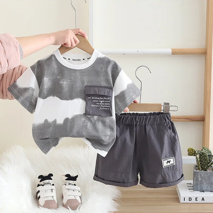 New Summer Baby Clothes Suit Children Boys Wave Tie Dye T-shirt+ Shorts 2Pcs/Sets Toddler Casual Fashion Costume Kids Tracksuits