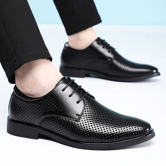 Summer Autumn Dress Shoes for Men Hallow Breathable Lace Designer Leather Shoes Male Fashion Business Casual Elegant Shoe Man