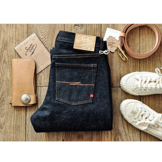 Mens Jeans cotton linen Selvedge Sanforized Raw Denim Jeans for Men Straight Fit Silver Button 19 oz