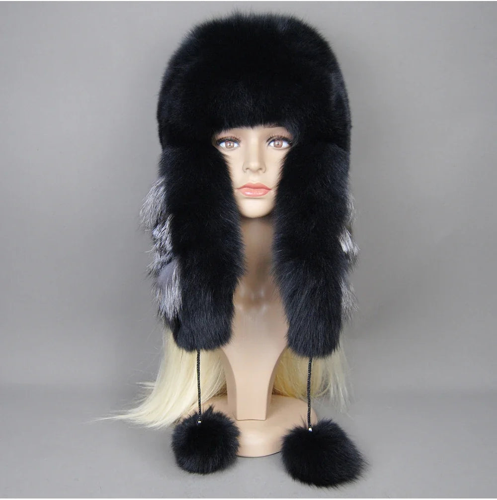 Hot Sale Lady Winter Warm Luxury 100% Natural Fox Fur Hat Fashion Fluffy Fox Fur Rex Rabbit Fur Caps Women Real Fur Bomber Hats