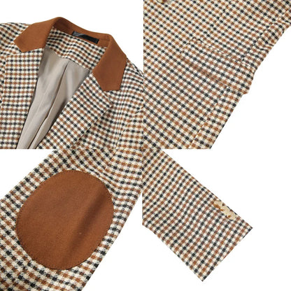 2024 Autumn Winter Korean  Houndstooth Blazer Jackets Fashion Color Matching Lapel Design Casual Men's Plaid Suit Coat Tuxedo