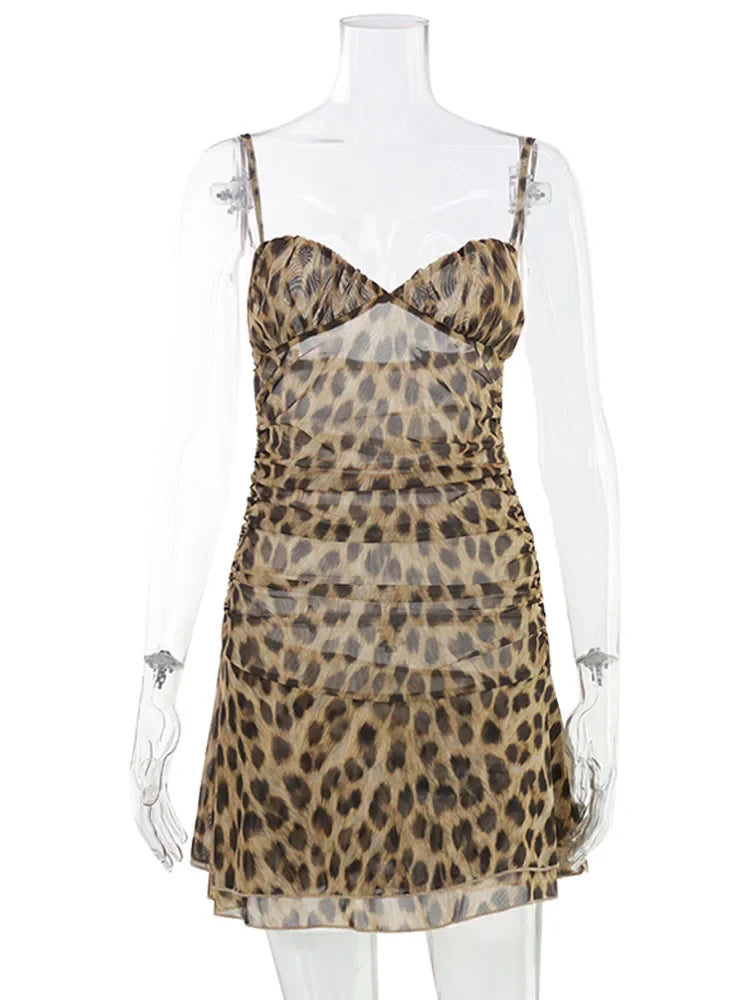 Leopard Pints Camisoles Sheath Fashion Women Dresses Sxexy Club Chic Bodycon Party Casual Outfits Female Vestidos