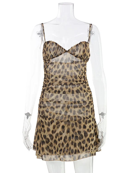 Leopard Pints Camisoles Sheath Fashion Women Dresses Sxexy Club Chic Bodycon Party Casual Outfits Female Vestidos