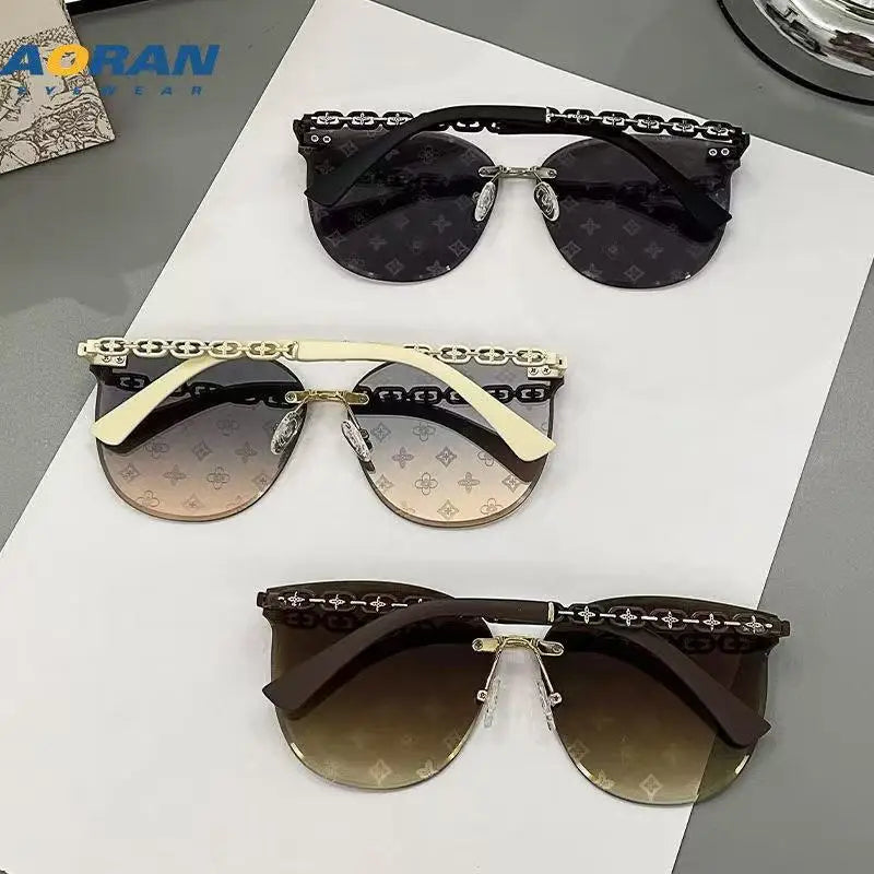 2025 New Fashion Luxury Brand Design Cat Eye Rimless Sunglasses Women Travel Sun Glasses Ladies Eyewear Shade UV400 Gafas De Sol