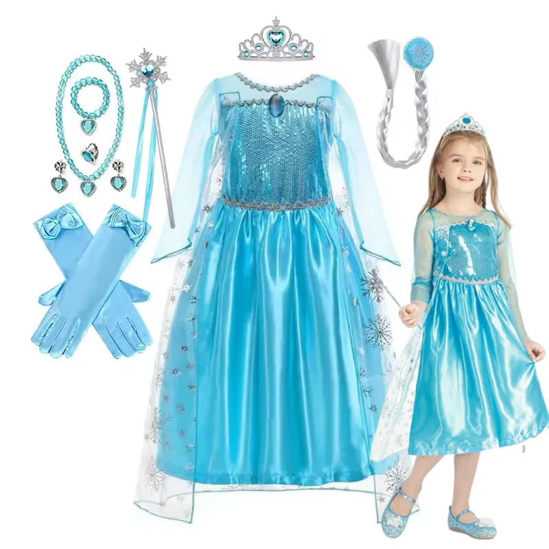 Children Dresses Girls Cospaly Snow Queen Elsa Costumes Kids Carnival Party Prom Gown Children Clothes Elsa Princess Dresses