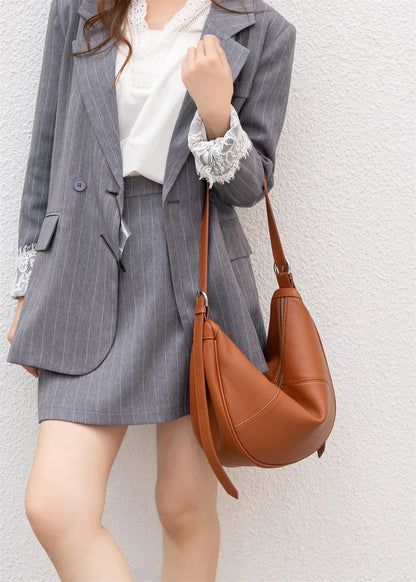 Slouchy Genuine Leather Hobo Bags For Women Luxury Cowhide Soft Crescent Shoulder Bag Crossbody Work Purses Handbags