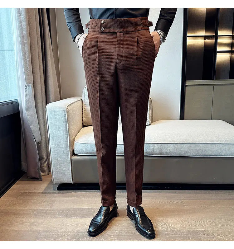 Fashion High Waist Men's Pants 2024 New Business Slim Fit Casual Suit Pants Male Spring Summer Formal Social Dress Pants