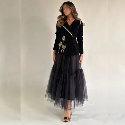 Customized High Quality Jersey Pleat A-line Flower V-neck Midi Dresses Evening Dresses Classic Exquisite Modern Style Pastrol Un
