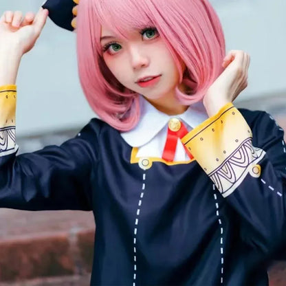 Anime SPY X FAMILY Anya Forger Cosplay Costume Black Dress Uniform Child Girls Pink Wig Stockings Party Role Outfit Adults Kids