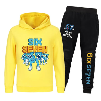 Spring Autumn Six Seven 67 Print Children Hoodies Set Kids Fashion Sportsuit Boys Long Sleeves Pants Suit 2 Piece Trouser Set