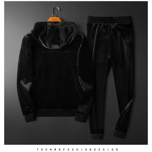 Men's Clothing Spring and Autumn high quality Casual Sports Hooded suit Gold Velvet Pants suit Loose Two-piece Set