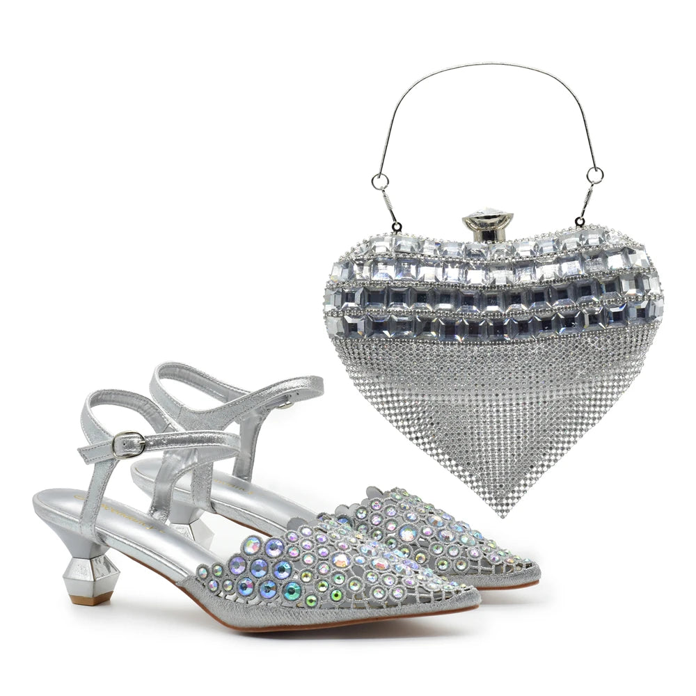 New Arrival Party Shoe and Bag Set for Women Italy 2026 Nigeria Elegance Party Rhinestone Pointed Toe Women's Shoes High Heel