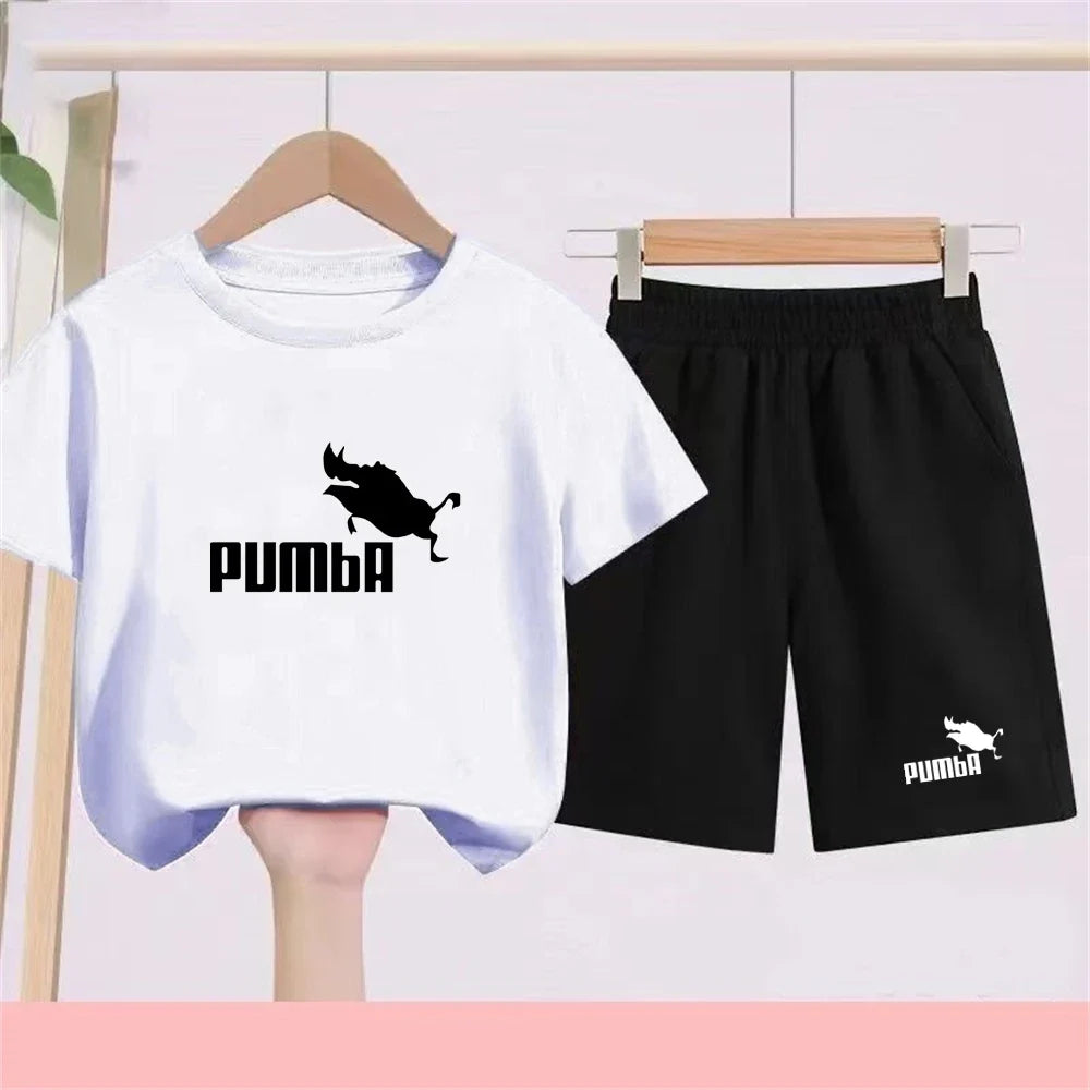 Summer Rabbit Graphics Boys Black Girls Pink Age 3-12 Tee+Shorts Suit Children Short Sleeve T-shirts Child  Casual Clothes
