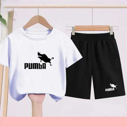 Summer Rabbit Graphics Boys Black Girls Pink Age 3-12 Tee+Shorts Suit Children Short Sleeve T-shirts Child  Casual Clothes