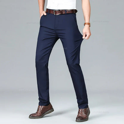 Bamboo Fiber Summer Casual Pants Men's Ultra-thin Iron-free Anti-wrinkle Loose Business Straight Elastic Trousers Brand Clothing
