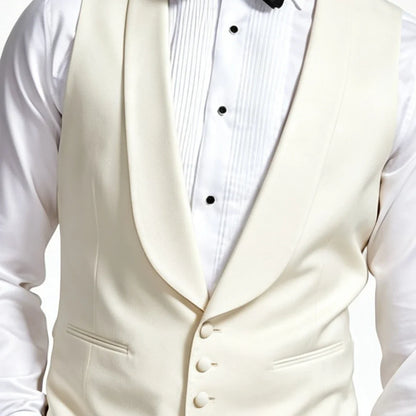 Men Vest Ivory With Lapel Single Breasted Solid Waistcoat For Wedding Banquet Business Work Office Casual Daily Men Suit Vest