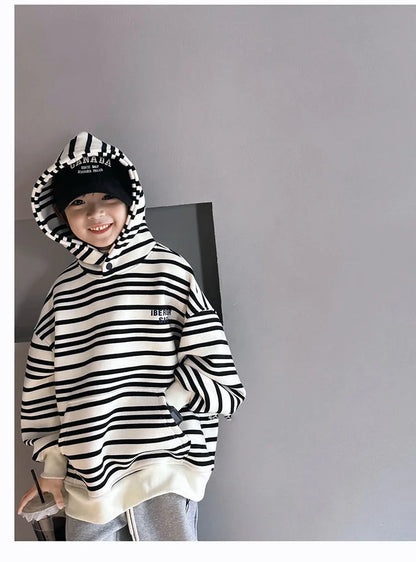 Spring Autumn School Kids 2PCS Tracksuit Boys Loose Striped Sweatshirt+Gray Sweatpant Workout Sets Child Jogger Outfits 9-16 Yr