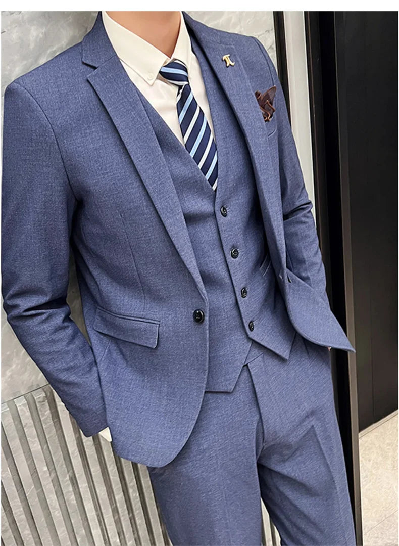 S-5XL Jacket Vest Pants Boutique Solid Color Casual Business Office Slim Mens Suit Groom Wedding Gown Blazer Waist Coat Trousers