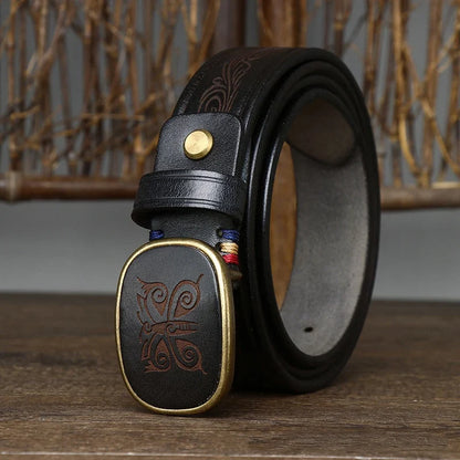 3.5CM Pure Cowhide High Quality Genuine Leather Belts for Men Laser Engraving Strap Male Smooth Buckle Jeans Cowboy Luxury