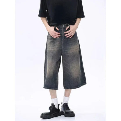 2026 Y2k Retro Women Low Rise Jorts Brushed Black Wash Cropped Baggy Jeans Wide Leg Frayed Denim Short Pants Fashion
