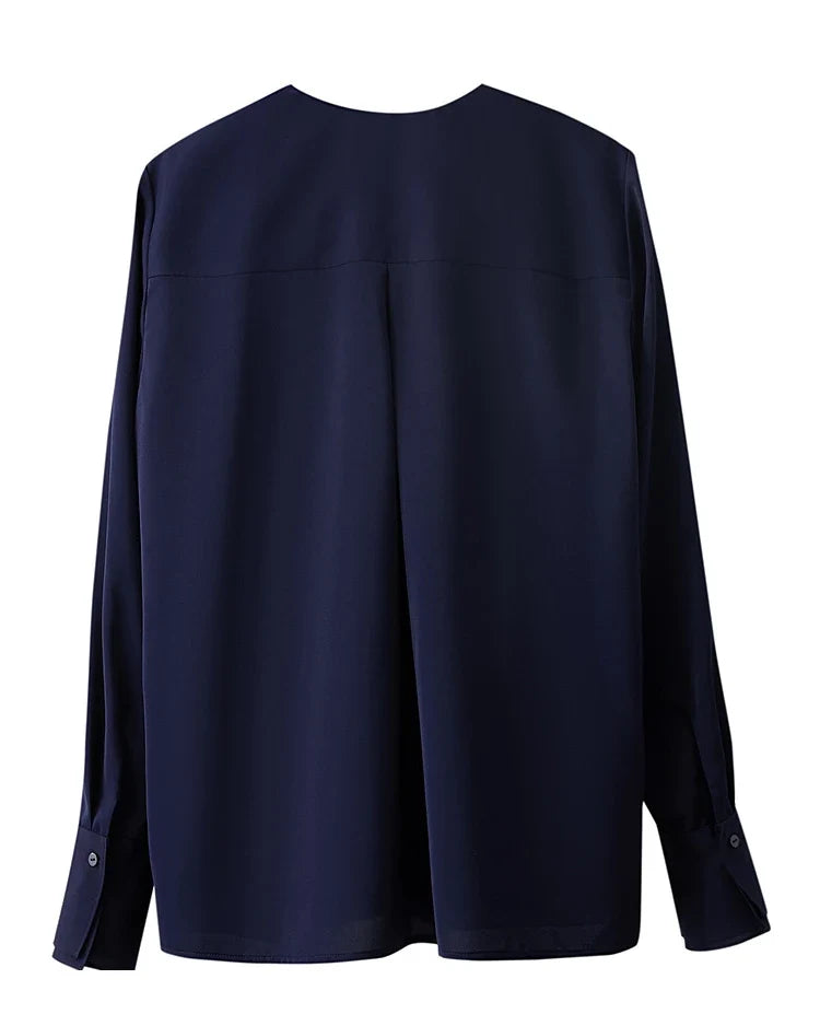 Autumn New Elegant Blouses Women 2025 V-neck Solid Long Sleeve Shirts Female Fashion Office Lady Straight Clothing 12521087