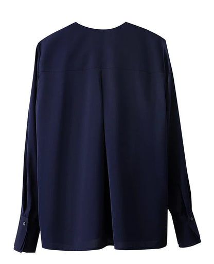 Autumn New Elegant Blouses Women 2025 V-neck Solid Long Sleeve Shirts Female Fashion Office Lady Straight Clothing 12521087