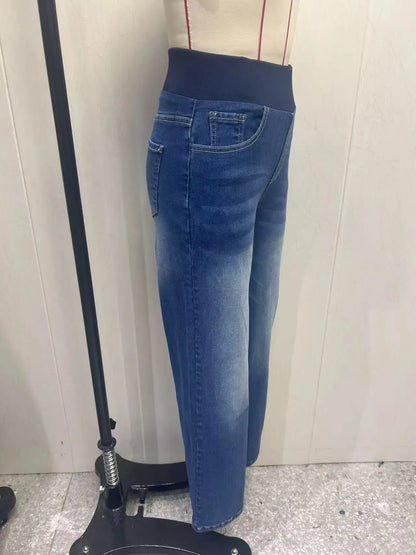 Jeans for Woman Y2k Jeans Baggy Jeans Stretchy Fabric Loose Straight Leg Ribbed Waist Design Modern Trousers Urban Fashion