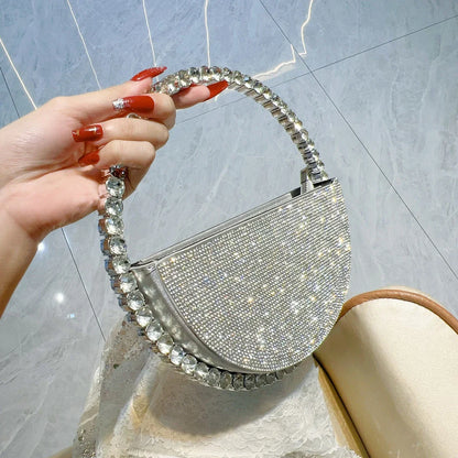 New niche round set diamond shaped handbag, socialite rhinestone banquet bag, French dress evening bag, crossbody dinner bag