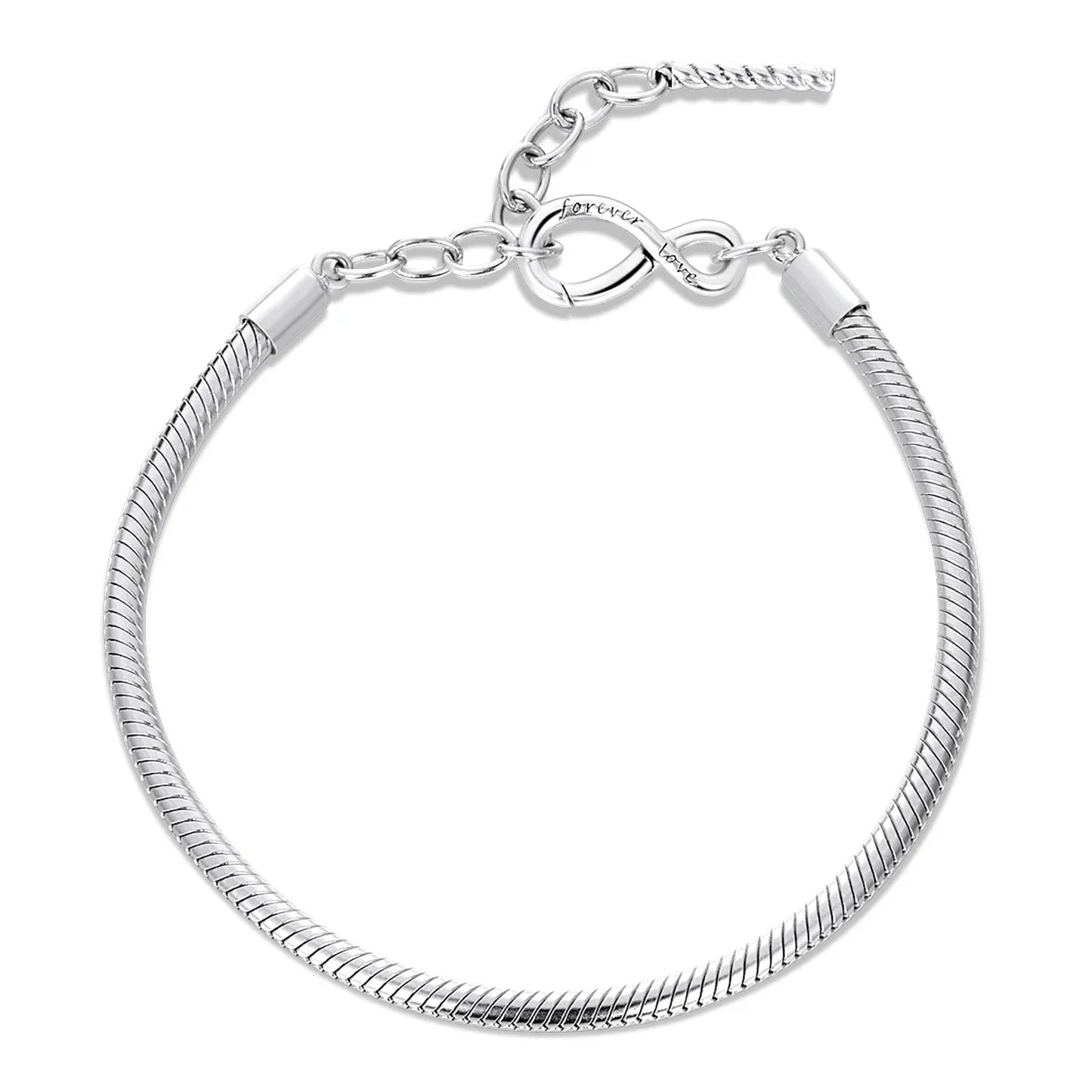 Original 925 Sterling Silver Basic Bracelet Lobster Clip Snake Chains Infinite Love Clasp DIY Jewelry Beads for Women Gift